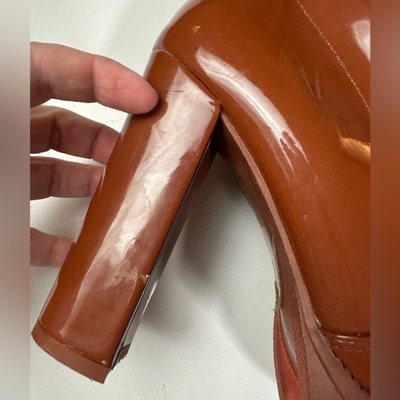 Azalea Wang X Dolls Kill Brown Patent Vegan Leather Rainy Days Boots 7.5 *READ* - Picture 11 of 16